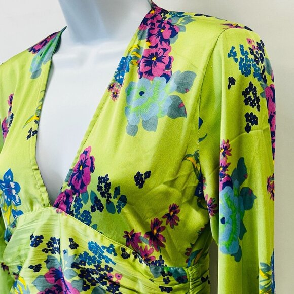 NWT ASOS Design Satin Floral Midi Tea Dress Size 4 Button Front Fluted Sleeves - Picture 8 of 14